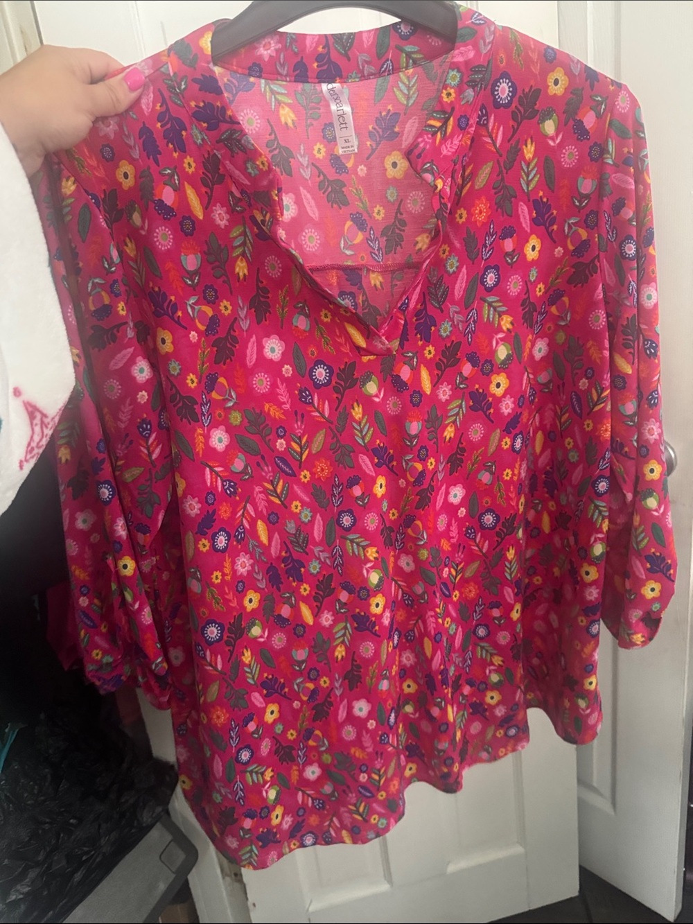Bright Pink Floral V-Neck Tunic Top - Unknown Brand